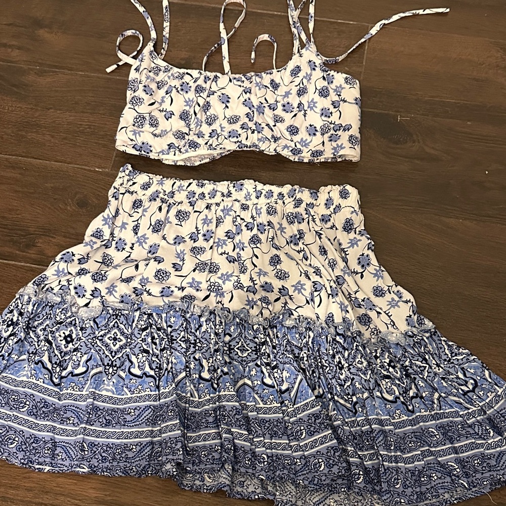 Rue21 White and Blue Floral Girls Two-Piece Dress Set
